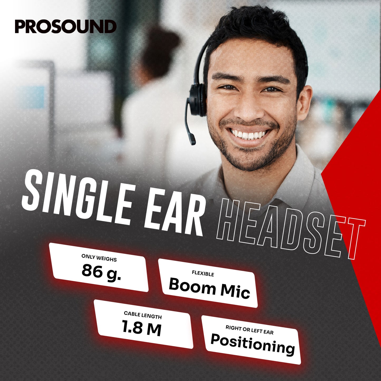 ProSound Single Ear Mono USB-A Headset Boom Microphone Noise Cancellation