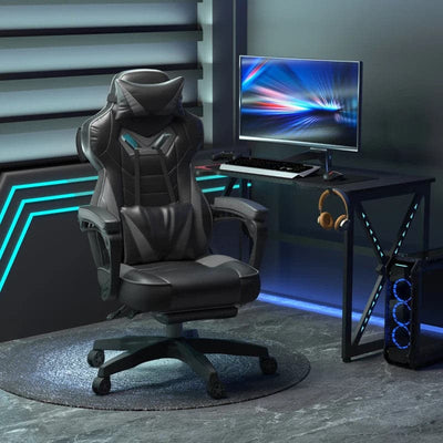 Maplin Plus Ergonomic Racing Adjustable Reclining Gaming Office Chair with Headrest, Lumbar Support & Retractable Footrest