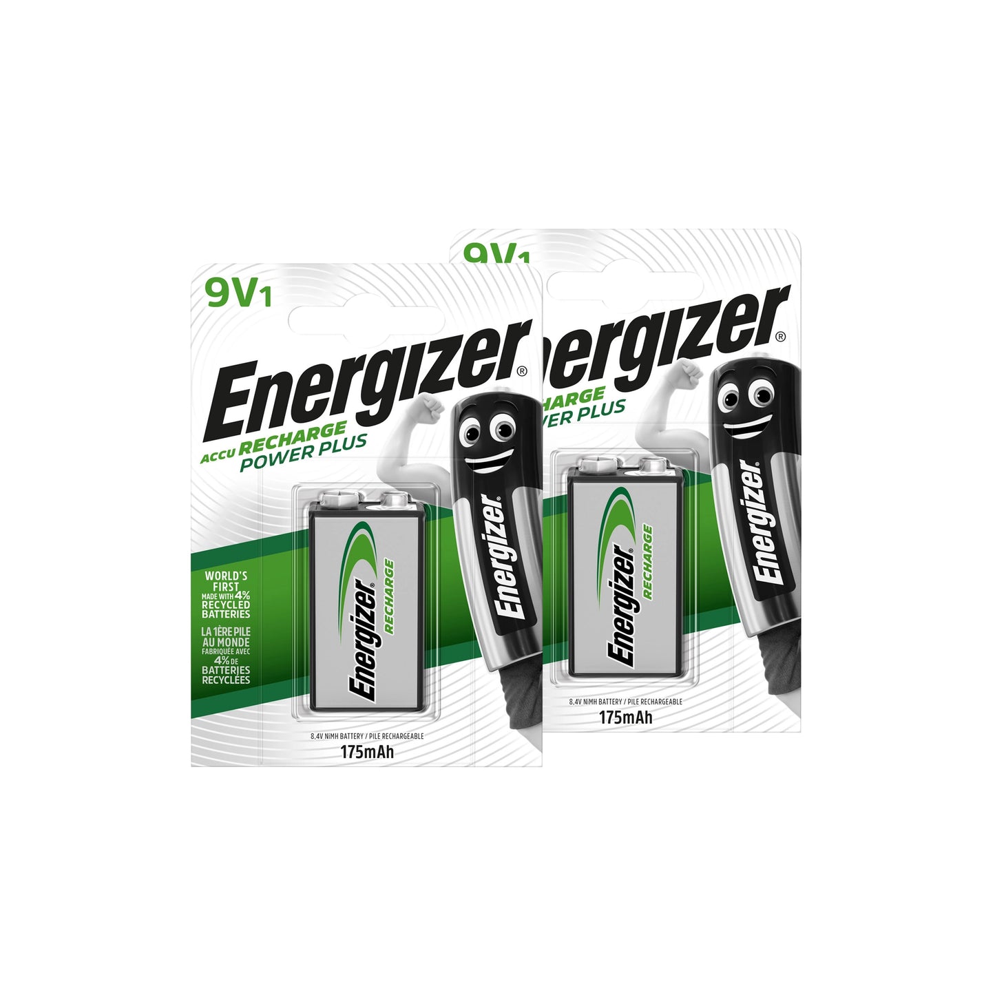 Energizer Recharge Power Plus 175mAh 9V Rechargeable Battery - Pack of 2