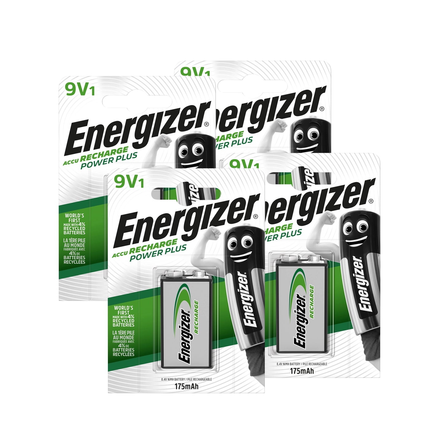 Energizer Recharge Power Plus 175mAh 9V Rechargeable Battery - Pack of 4