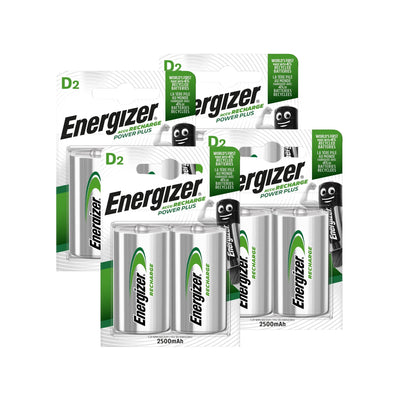 Energizer D Size 2500mAh Recharge Power Plus Batteries - Pack of 8