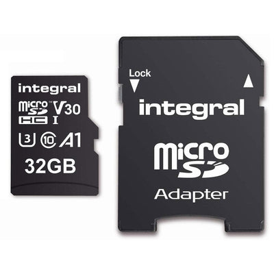 Integral 32GB High Speed V30 UHS-I U3 Class 10 MicroSDHC Memory Card with Adapter