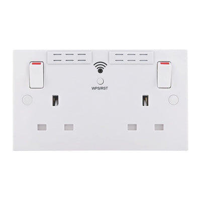 British General Square Edge 13A 2 Gang Switched Socket with Wi-Fi Extender - White