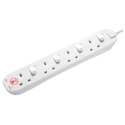 Masterplug 2m 4-Socket 13A Individually Switched Surge Extension Lead - White