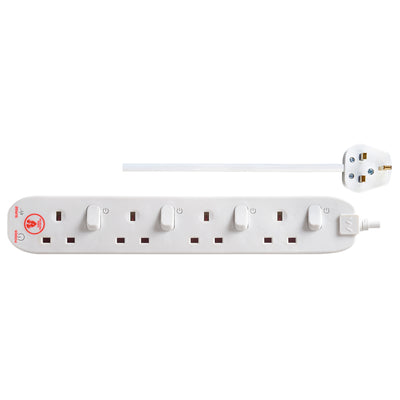 Masterplug 2m 4-Socket 13A Individually Switched Surge Extension Lead - White