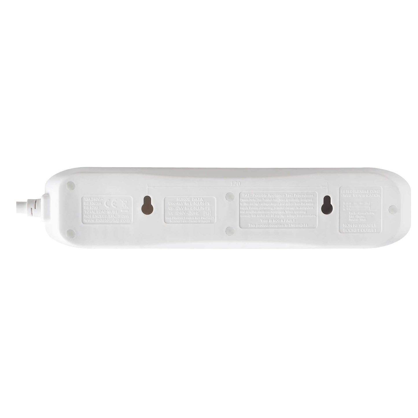 Masterplug 4m 4-Socket 13A Surge Protected Extension Lead - White