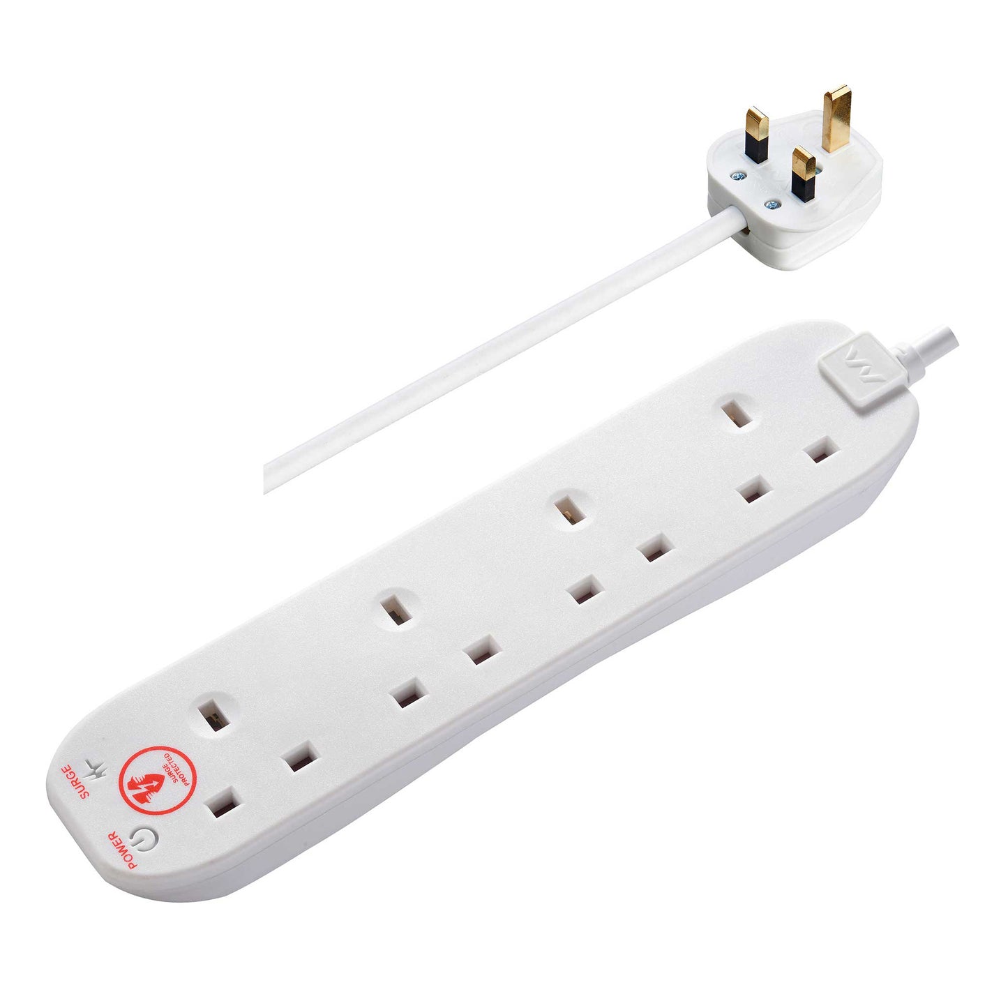 Masterplug 4m 4-Socket 13A Surge Protected Extension Lead - White