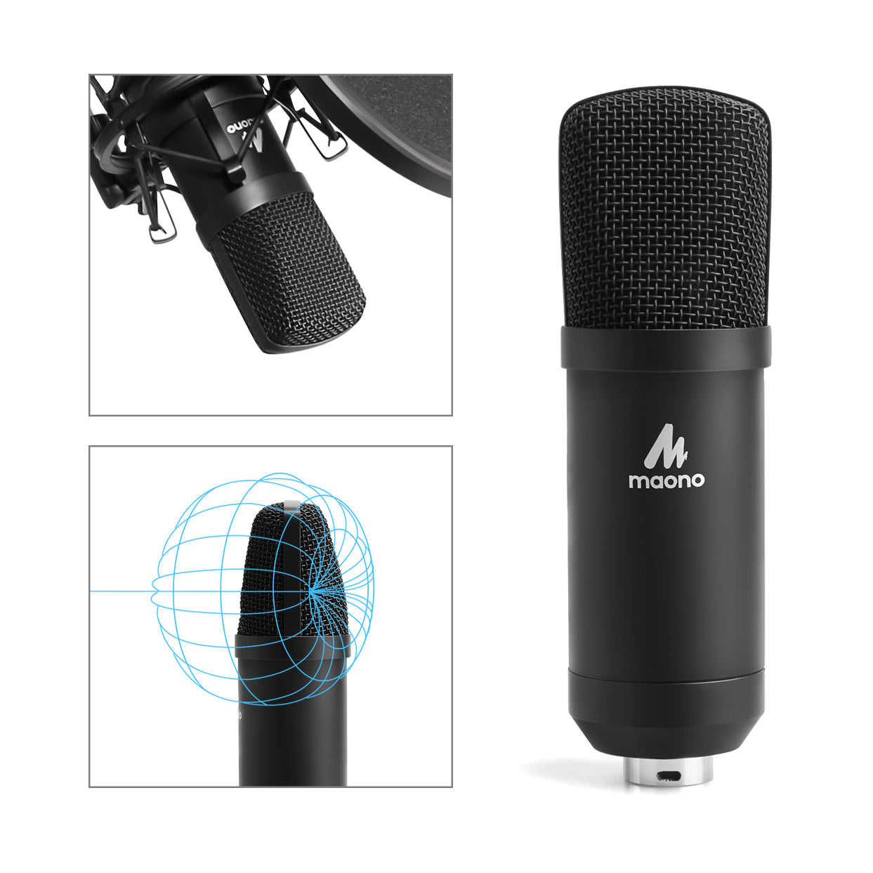 Maono XLR Condenser Microphone with Boom Arm Bundle Kit & Pop Filter