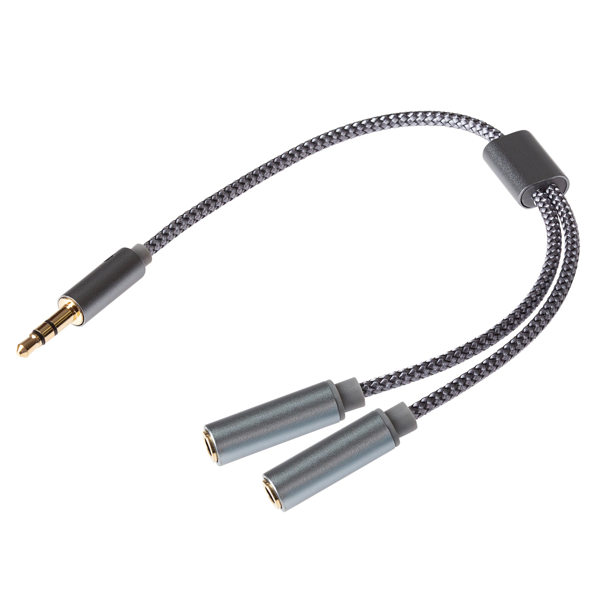 Maplin 3.5mm Aux Stereo 3-Pole Jack Plug to Twin 3.5mm Female Jack Plug Cable - Silver, 0.25m