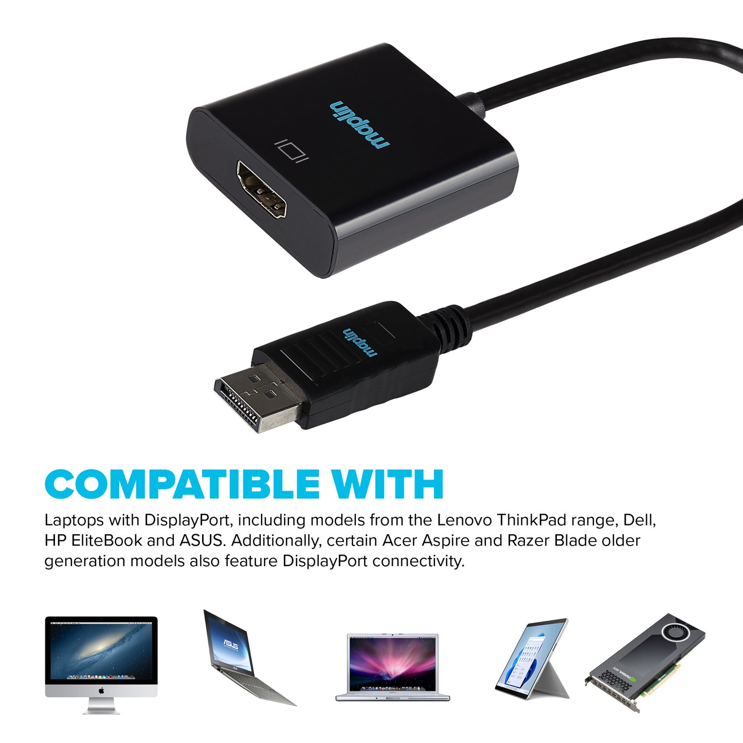 Maplin DisplayPort to HDMI Female Adapter - Black, 23cm