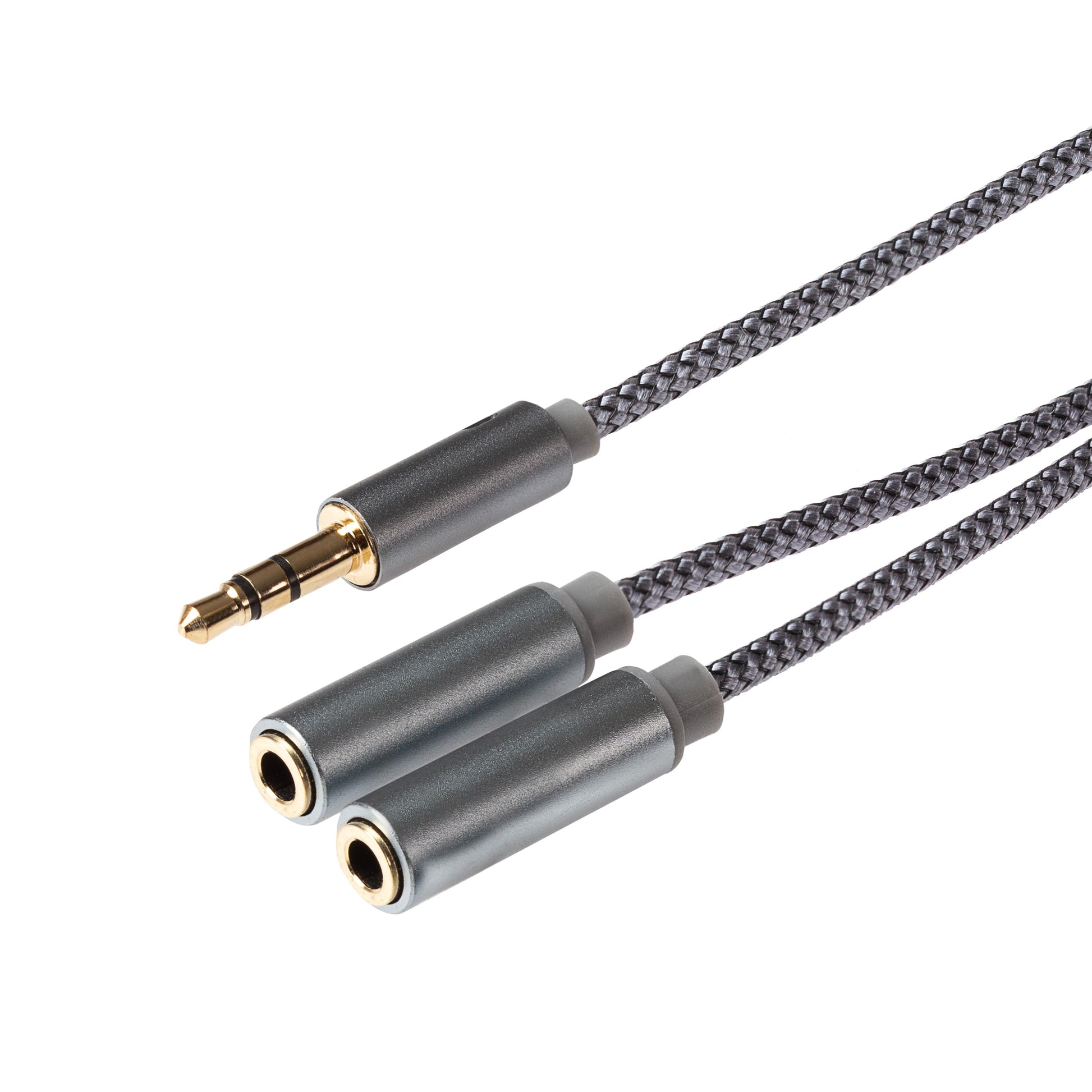 Maplin 3.5mm Aux Stereo 3-Pole Jack Plug to Twin 3.5mm Female Jack Plug Cable - Silver, 0.25m