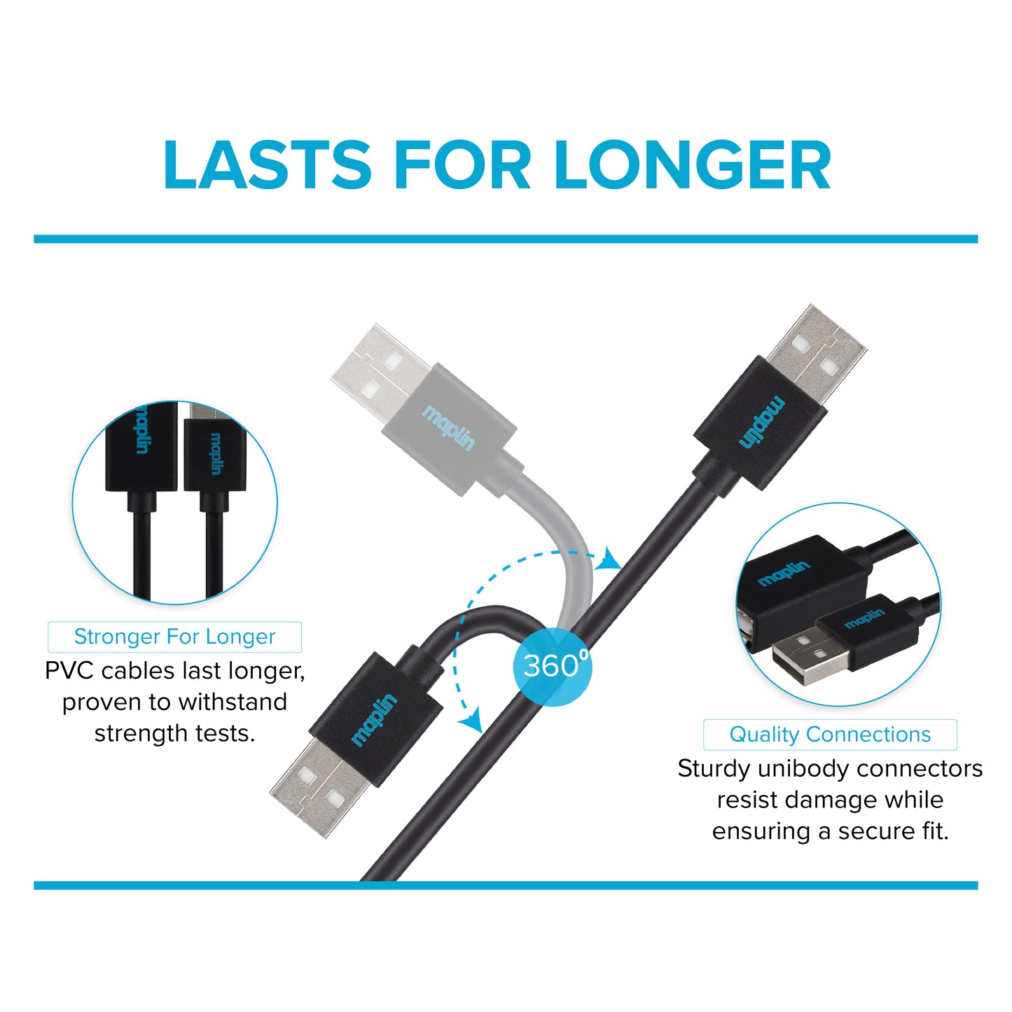 Maplin USB-A Male to USB-A Female Extension Cable - Black