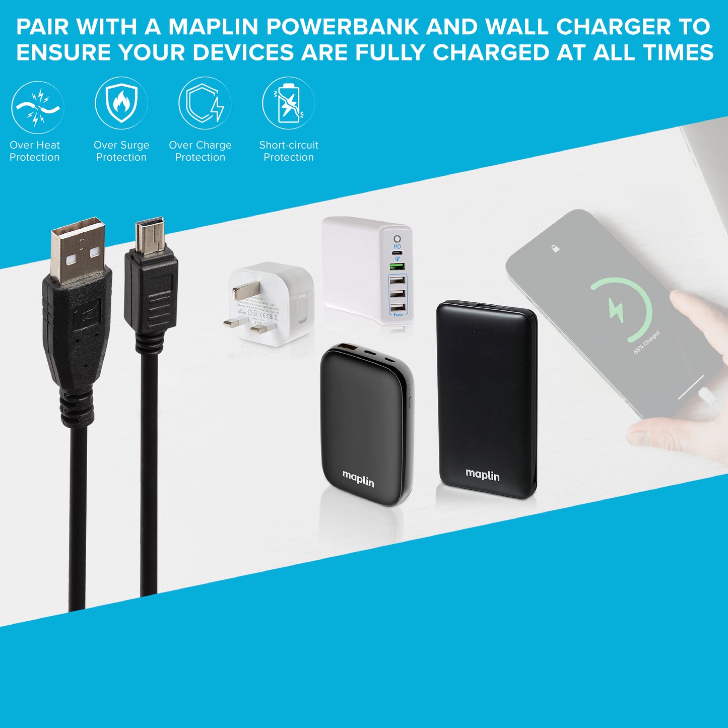 Maplin USB-A to Mini USB-B Cable - Black - maplin.co.uk