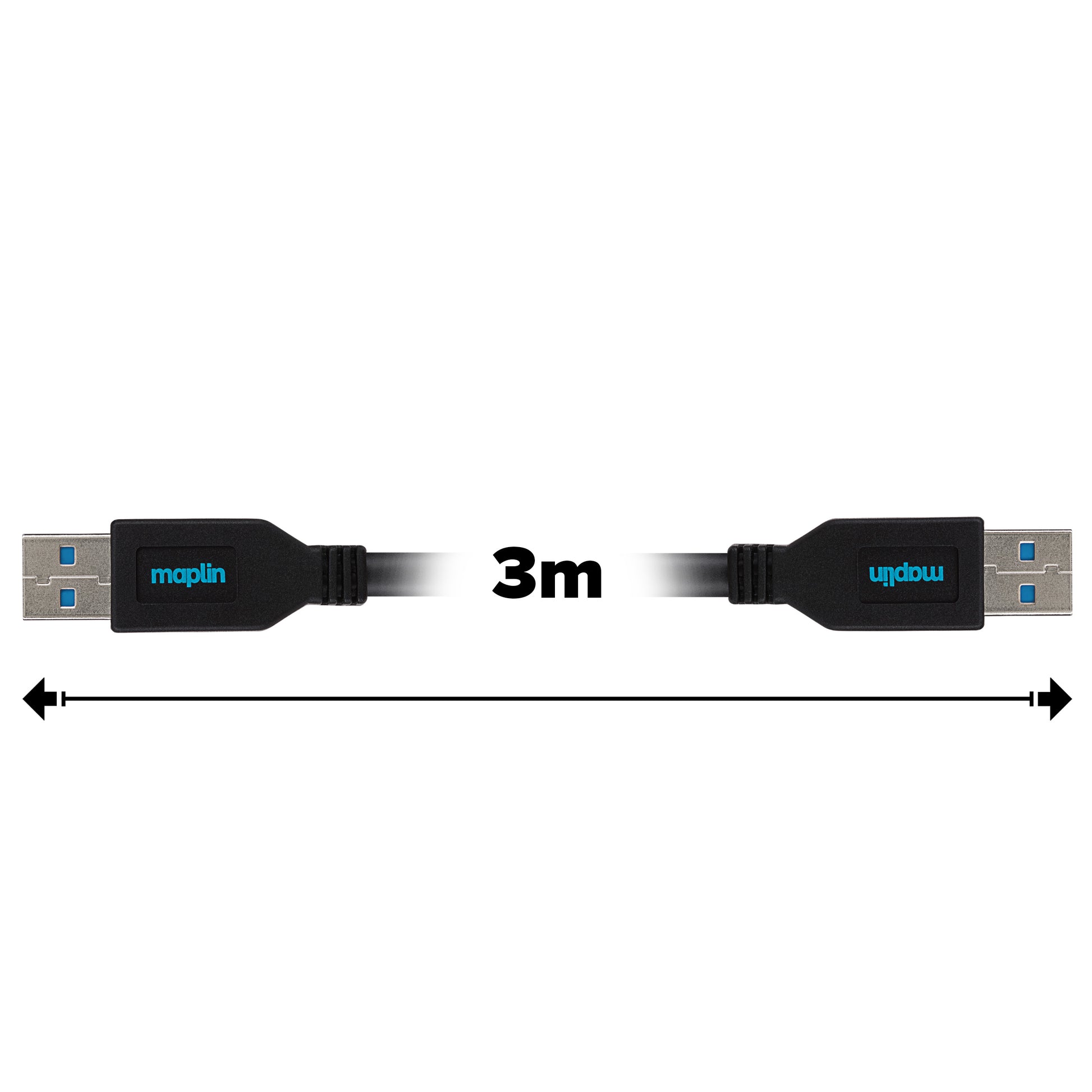 Maplin USB-A 3.0 to USB-A 3.0 Super Speed 5Gbps Cable - Black, 3m