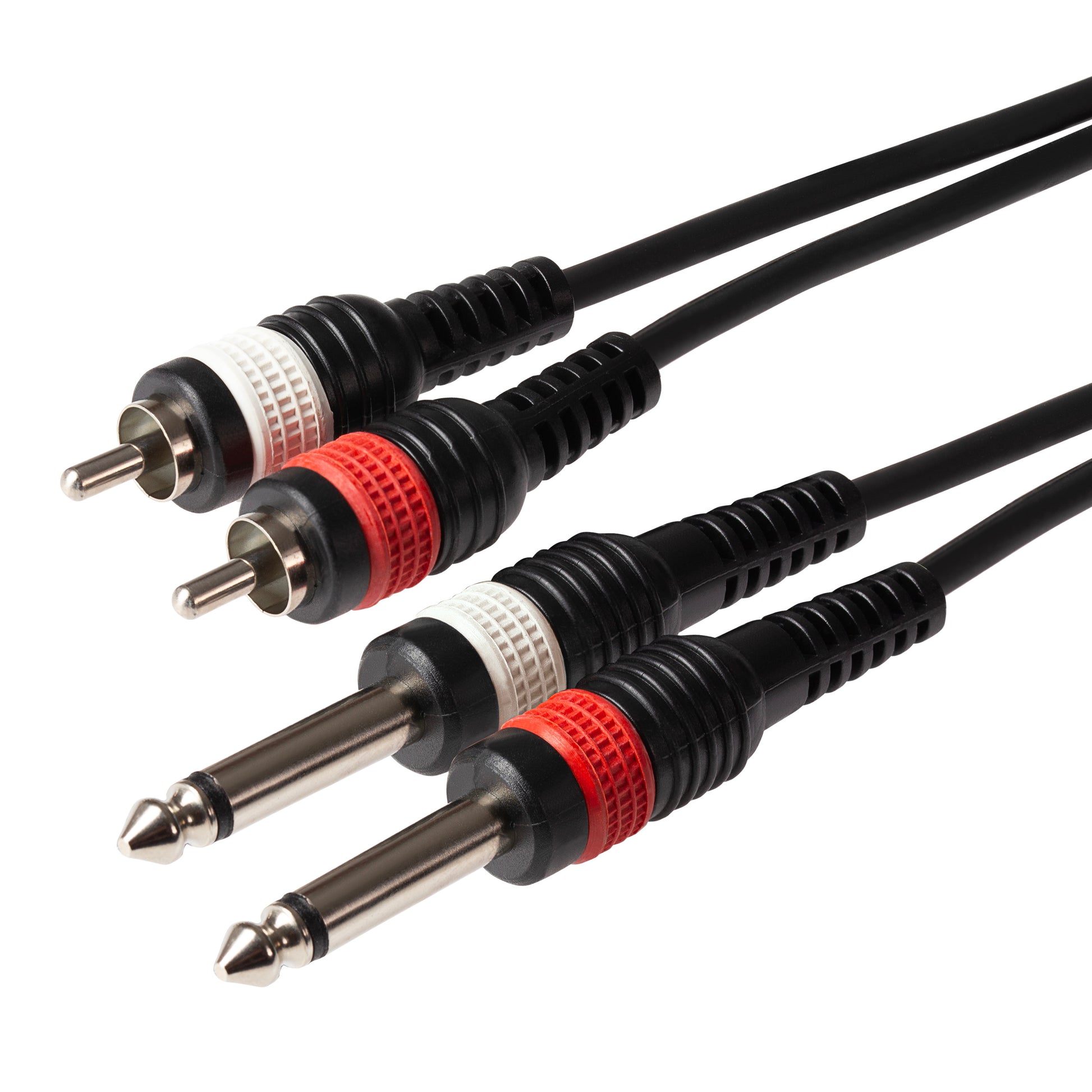 Maplin Twin 1/4" 6.35mm 2 Pole Jack Plug to Twin RCA Phono Cable - Black, 1.5m