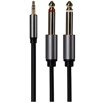 ProSound Twin 1/4" 6.35mm 2-Pole Jack Plugs to Single 3.5mm 3-Pole Jack Plug Cable - Black, 3m - maplin.co.uk
