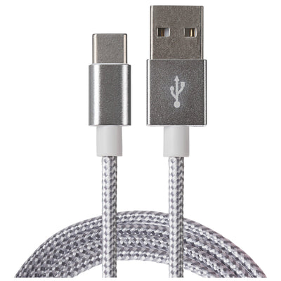 Maplin USB-C to USB-A Braided Cable - Silver, 0.5m