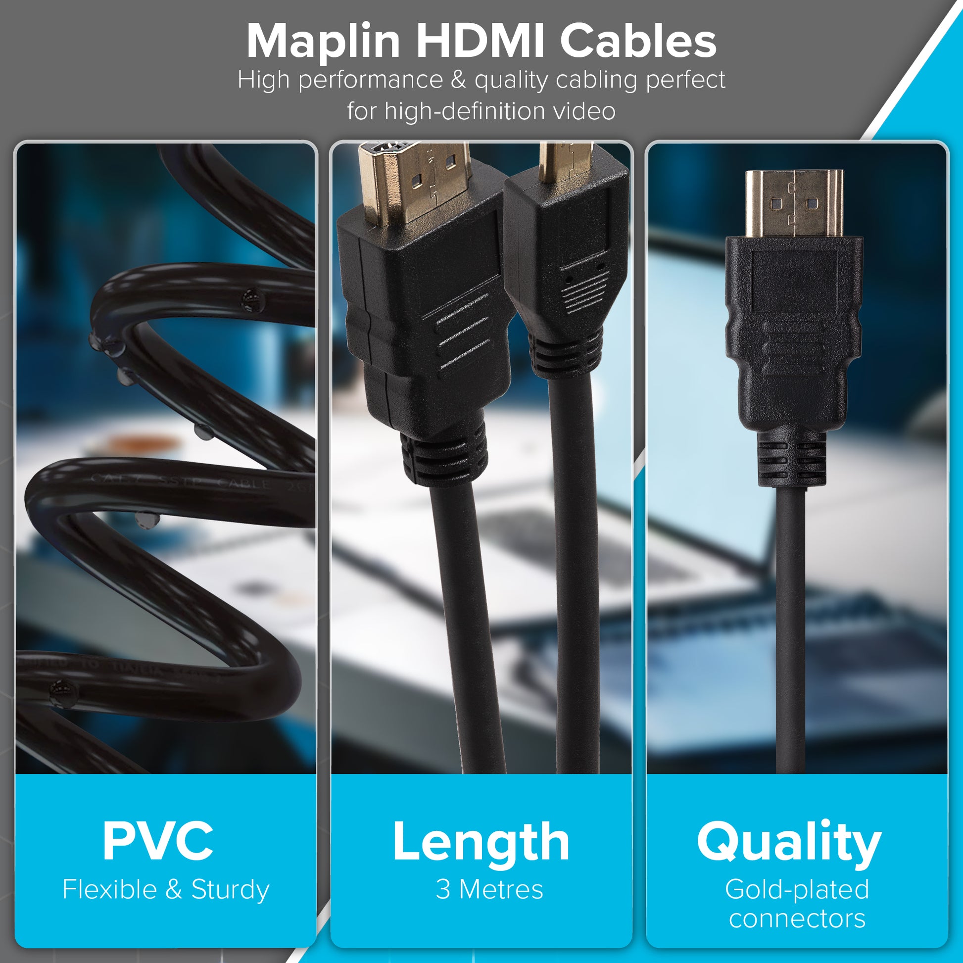 Maplin HDMI-A to Micro HDMI-D 4K 30Hz Cable with Ethernet & Gold Connectors - Black, 3m