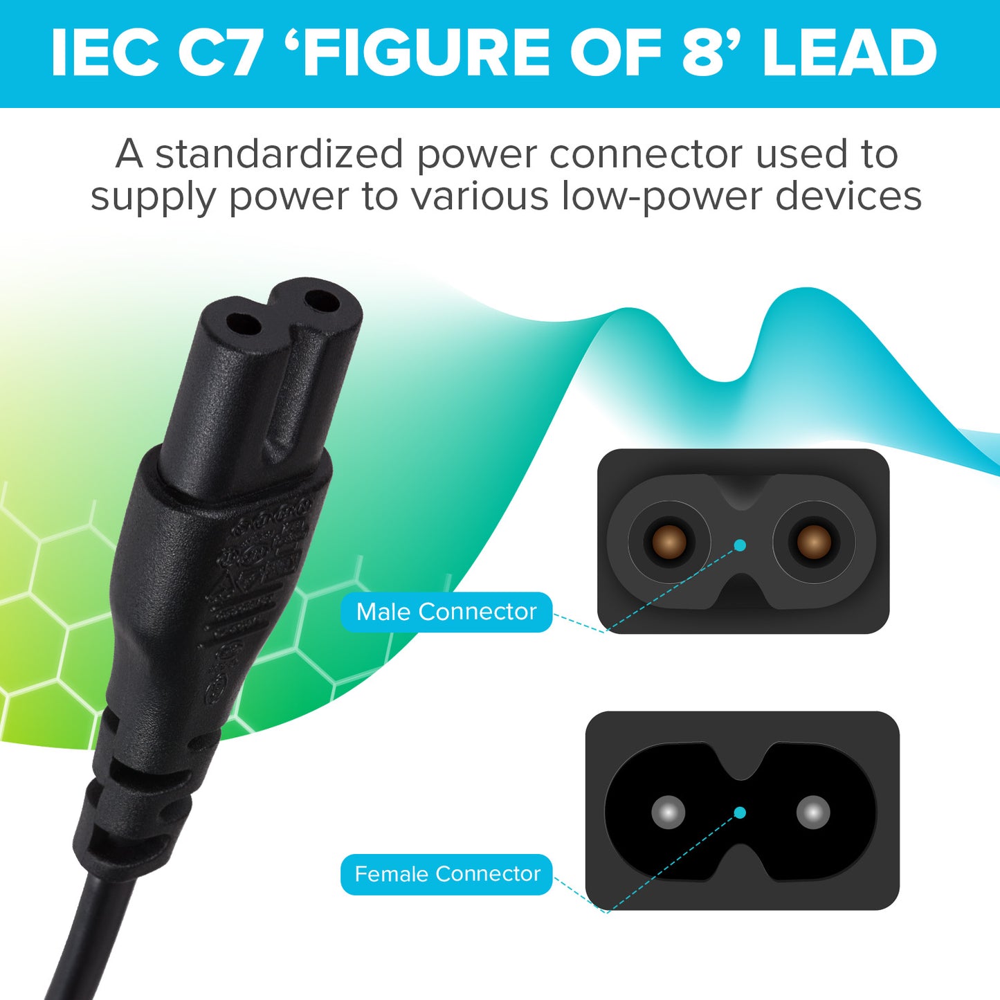 Maplin Power Lead IEC C7 Fig 8 2 Pin Plug to UK 3 Pin Plug - 2m, 10 Amp Fuse