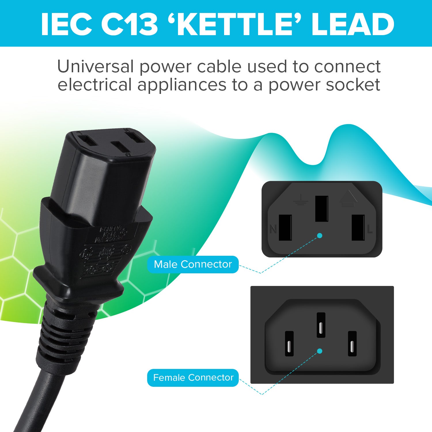 Maplin Power Lead IEC C13 Female Plug to UK 3 Pin Plug - 2m, 13 Amp Fuse