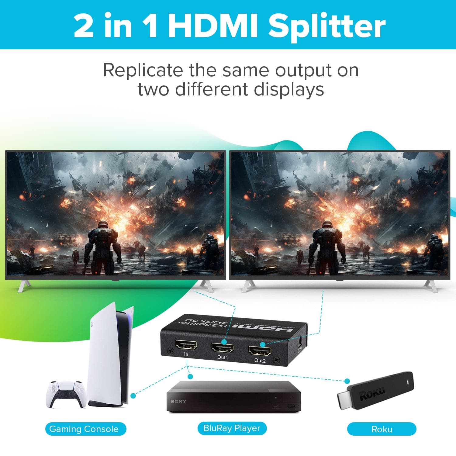 Maplin HDMI Splitter 1 Port In 2 Ports Out 4K Ultra HD @30Hz 10.2Gbps