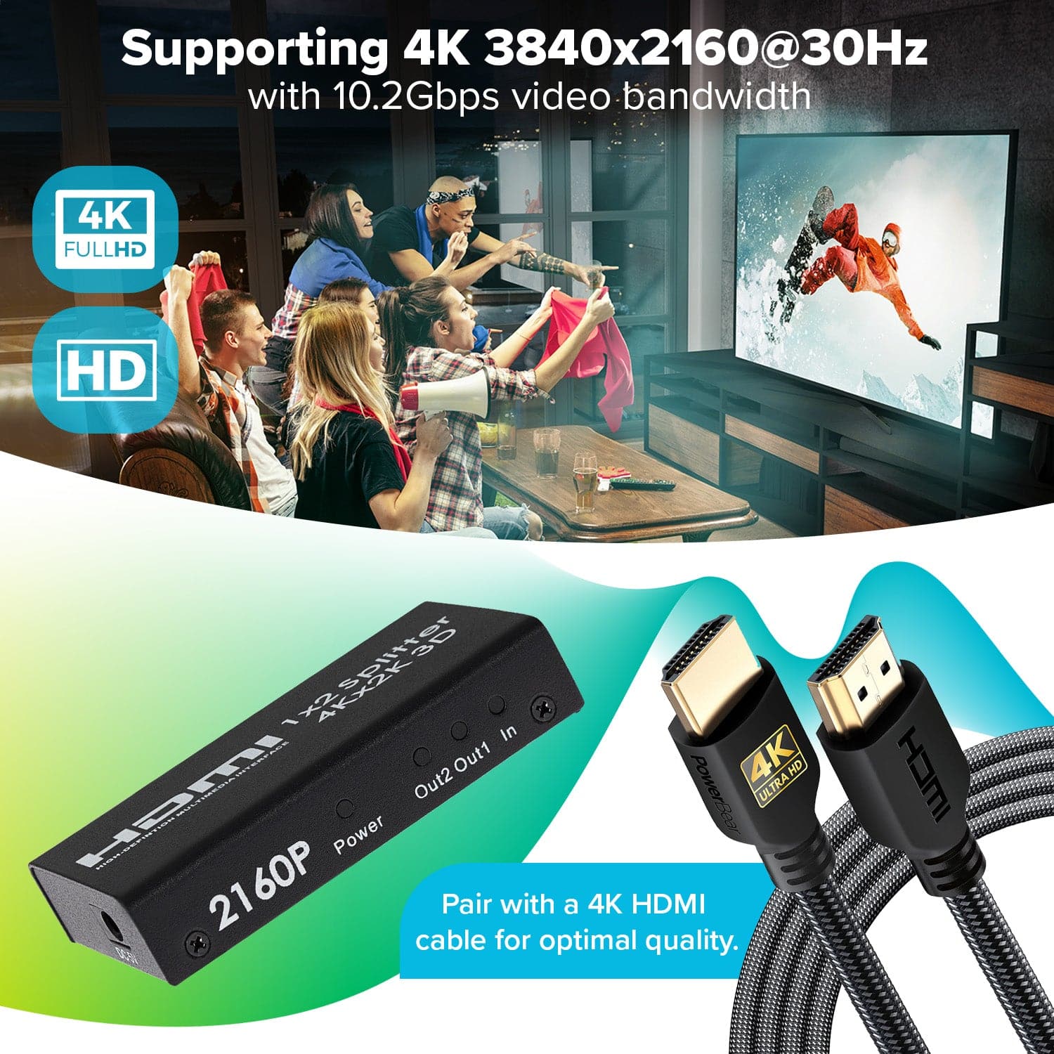 Maplin HDMI Splitter 1 Port In 2 Ports Out 4K Ultra HD @30Hz 10.2Gbps