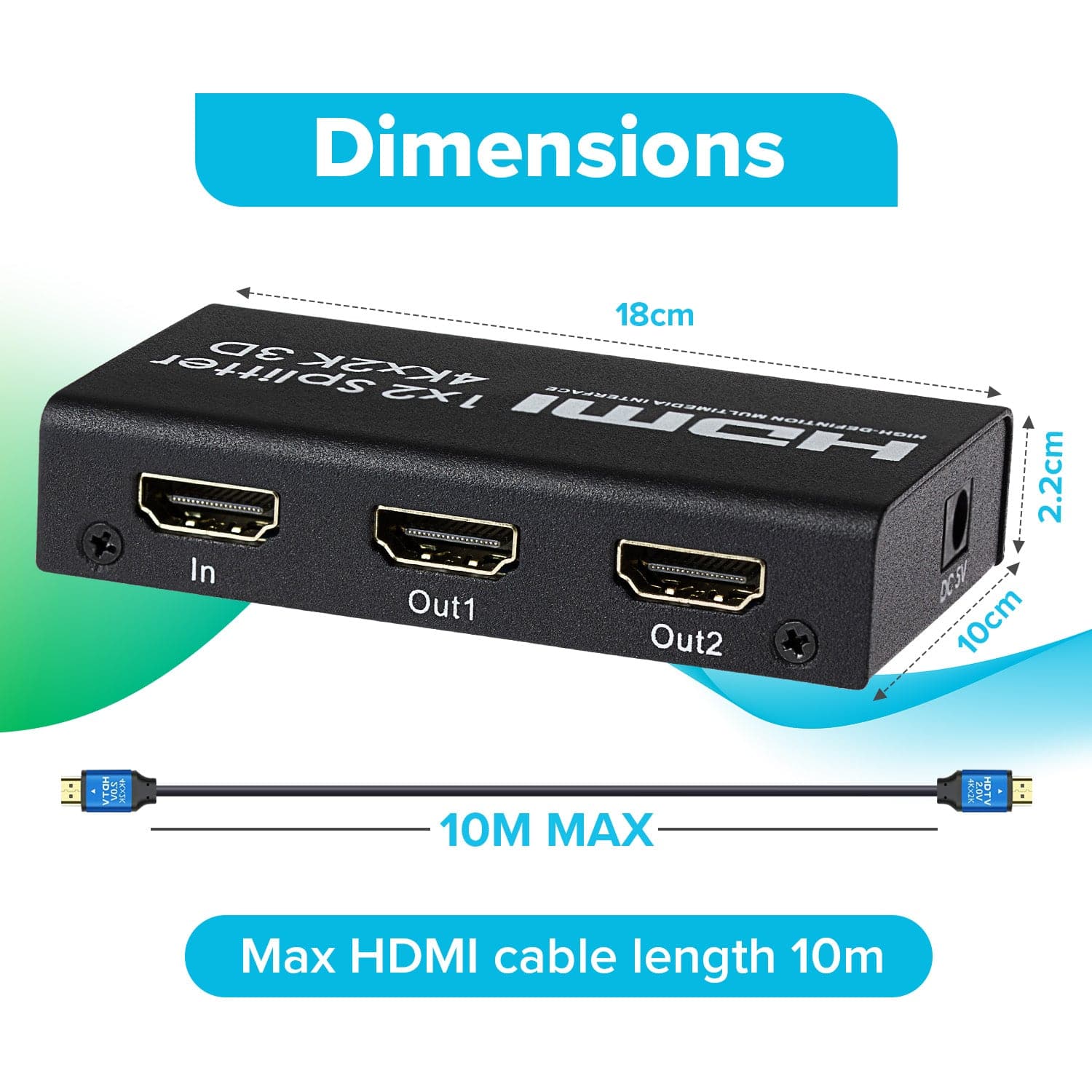 Maplin HDMI Splitter 1 Port In 2 Ports Out 4K Ultra HD 30Hz 10.2Gbps