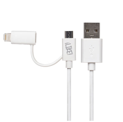 Maplin USB-A to 2-in-1 Multi-Charging Lightning & Micro USB Cable - White, 1m