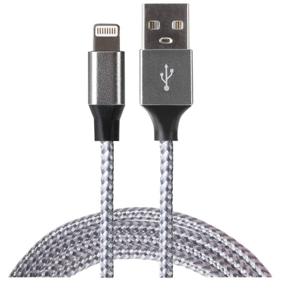 Maplin Lightning Connector to USB-A Braided Cable - 1m Silver