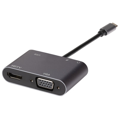 Nikkai USB-C Multiport Hub to HDMI 4K / VGA / 3.5mm Audio (Supports Mirror, Extended and SST Mode) - Silver