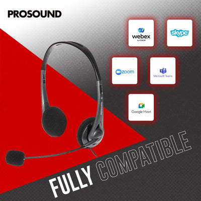 ProSound USB-A Stereo Headset with Electet Condenser Boom Microphone & 1.2m Cable