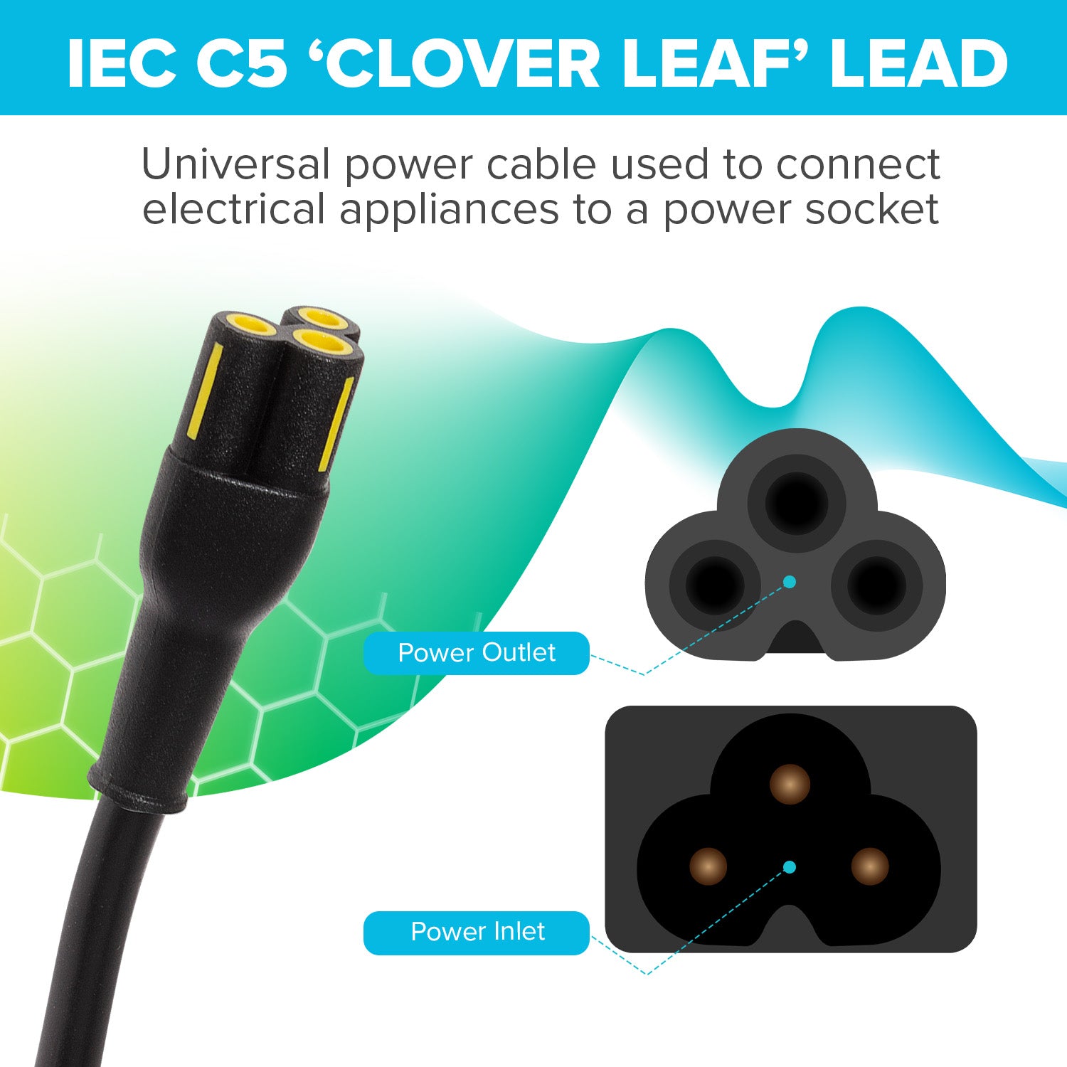 Maplin Power Lead IEC C5 Clover Leaf Plug Female to UK 3-Pin Plug - 2m, 5 Amp Fuse