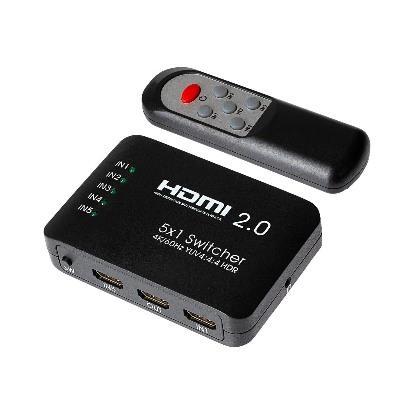 Maplin HDMI Switch 5 Ports In 1 Port Out 4K Ultra HD @60Hz with Remote Control - Black