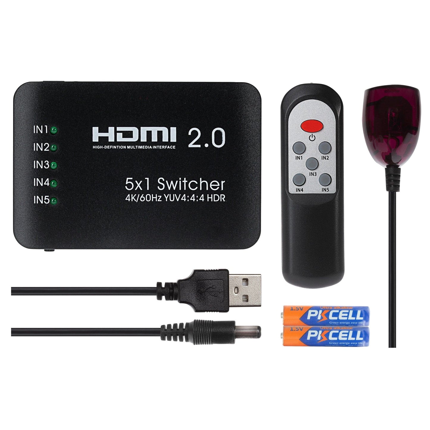 Maplin HDMI Switch 5 Ports In 1 Port Out 4K Ultra HD @60Hz with Remote Control - Black