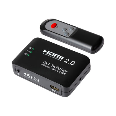Maplin MPS HDMI Switch 3 Ports In 1 Port Out 4K Ultra HD @60Hz with Remote Control - Black - maplin.co.uk