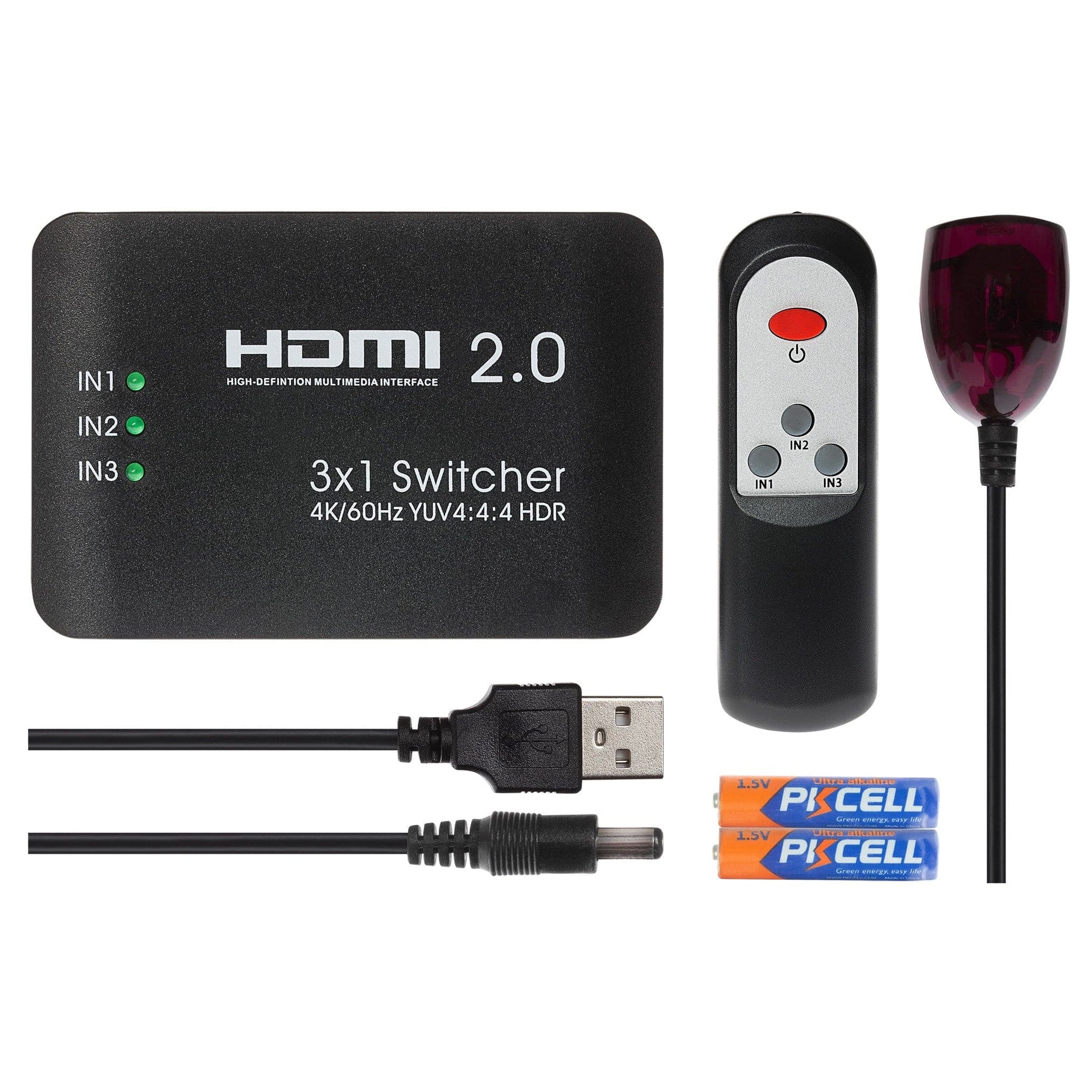 Maplin HDMI Switch 3 Ports In 1 Port Out 4K Ultra HD @60Hz with Remote Control - Black