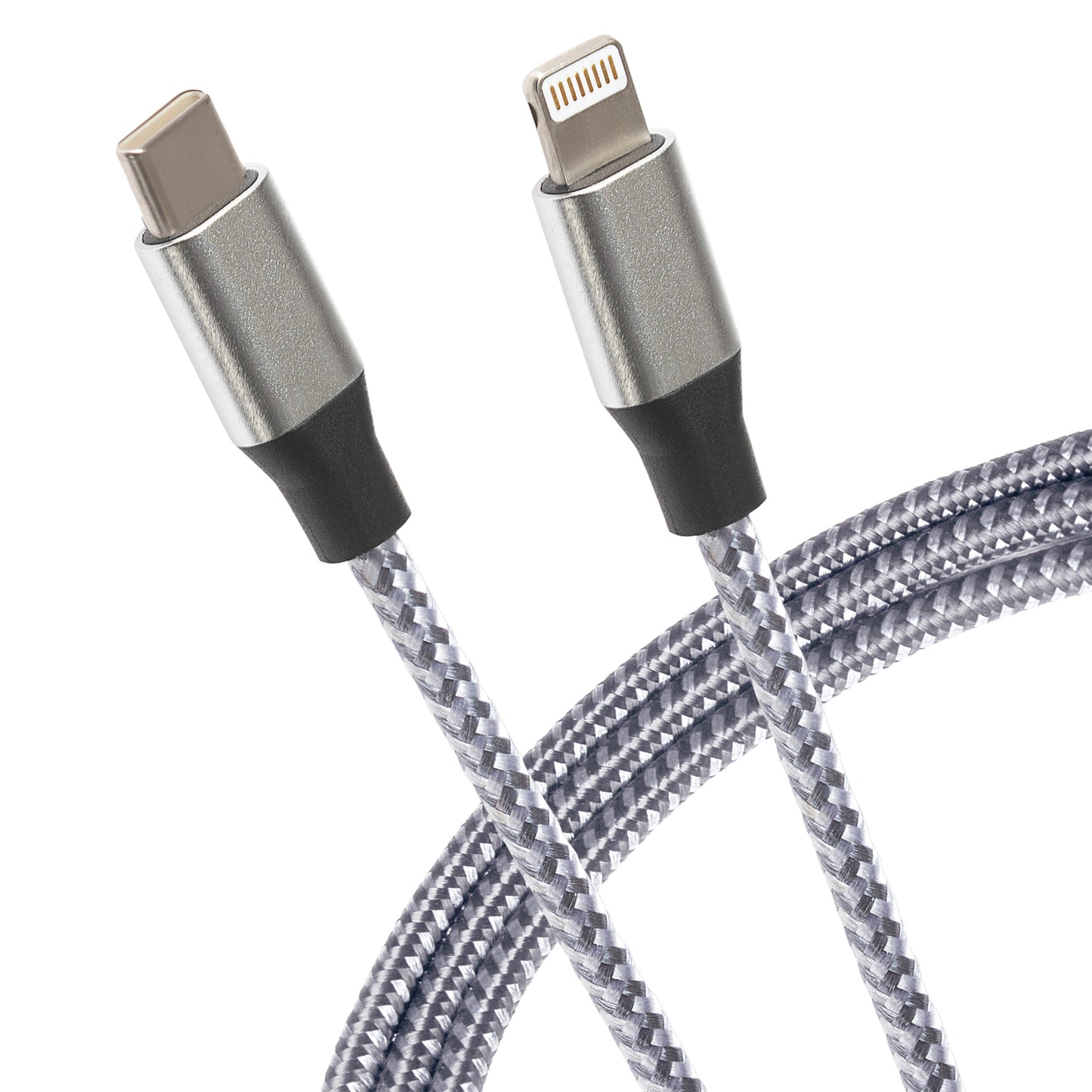 Maplin Lightning to USB-C Braided 20W High Speed Cable - Silver, 1m