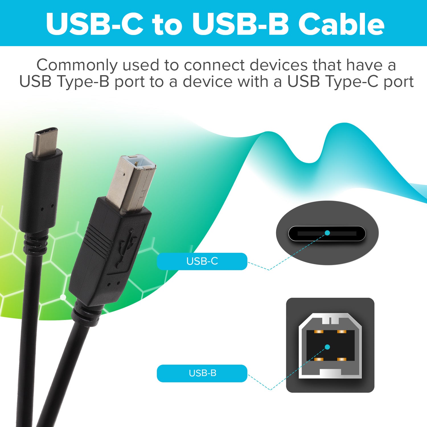 Maplin USB-C to USB-B Cable - Black, 2m