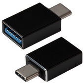 Maplin USB-C to USB-A 3.1 Super Speed Female Adapter Twin Pack - Black, 14cm