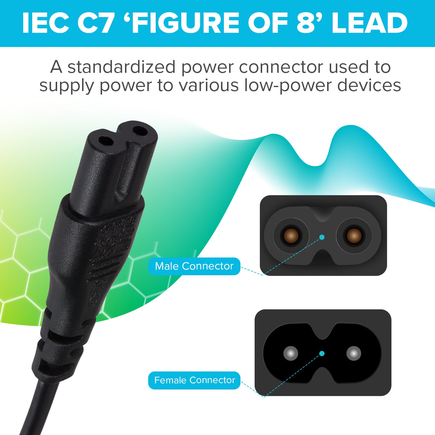 Maplin Power Lead IEC C7 Fig 8 2 Pin Plug to UK 3 Pin Mains Plug - 1m, 13 Amp Fuse