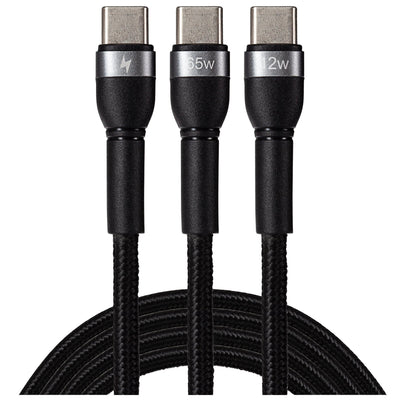 Maplin USB-C to 2-in-1 Multi-Charging USB-C 65W & USB-C 12W Braided Cable - Black