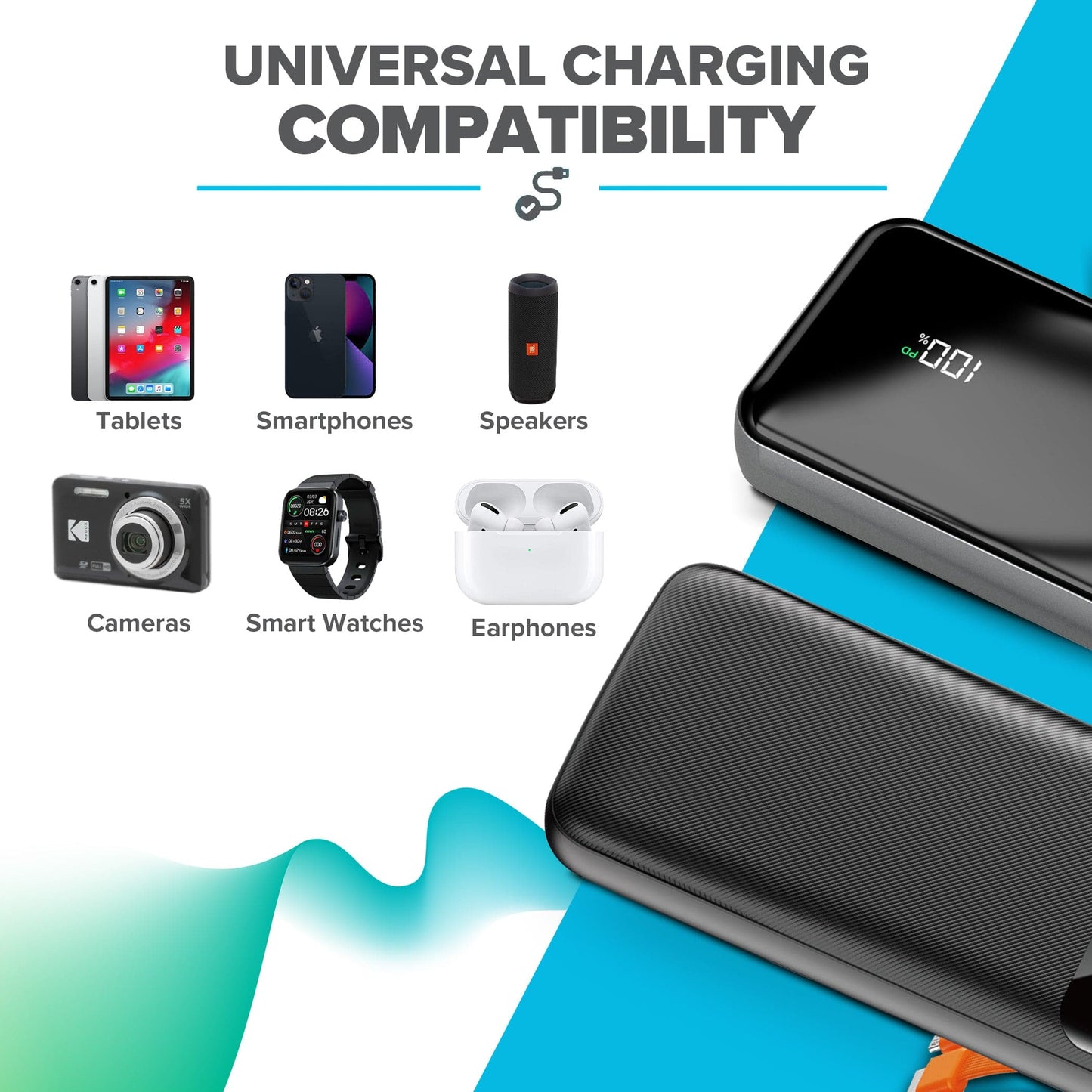 Maplin Dudao 20000mAh Portable Power Bank with Integrated USB-C, Micro USB & Lightning Cables - maplin.co.uk