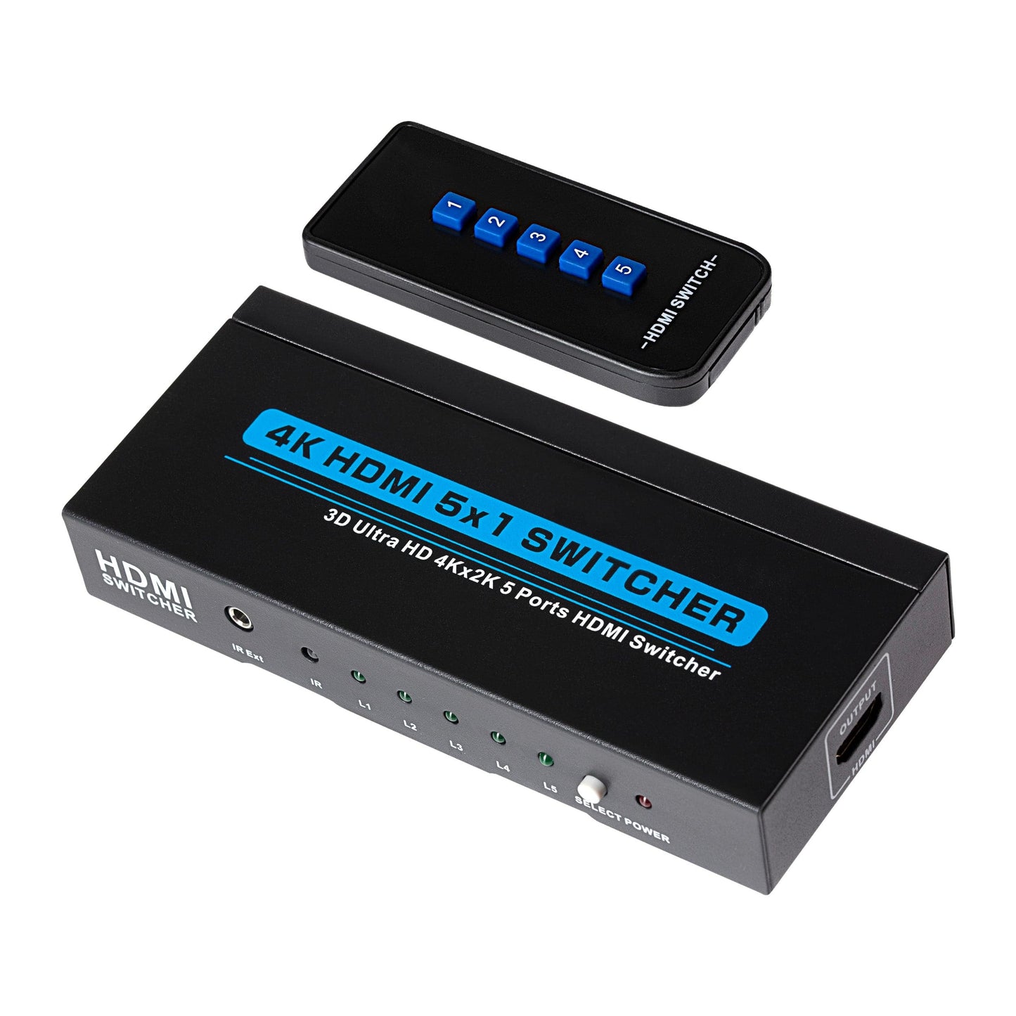 Maplin HDMI Switch 5 Ports In 1 Port Out 4K Ultra HD @30Hz with Remote Control