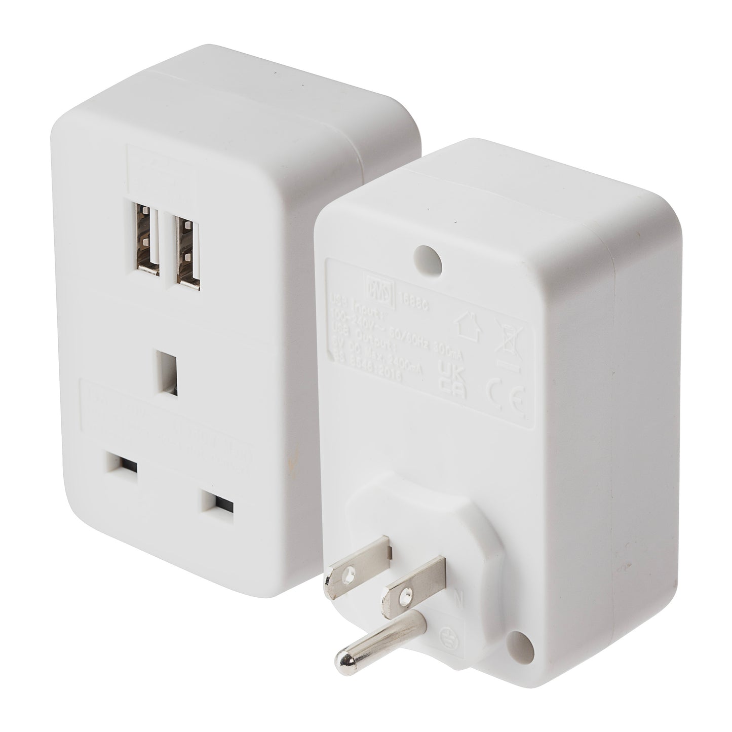 Maplin UK to US Travel Adapter Plug with 2x USB-A - White