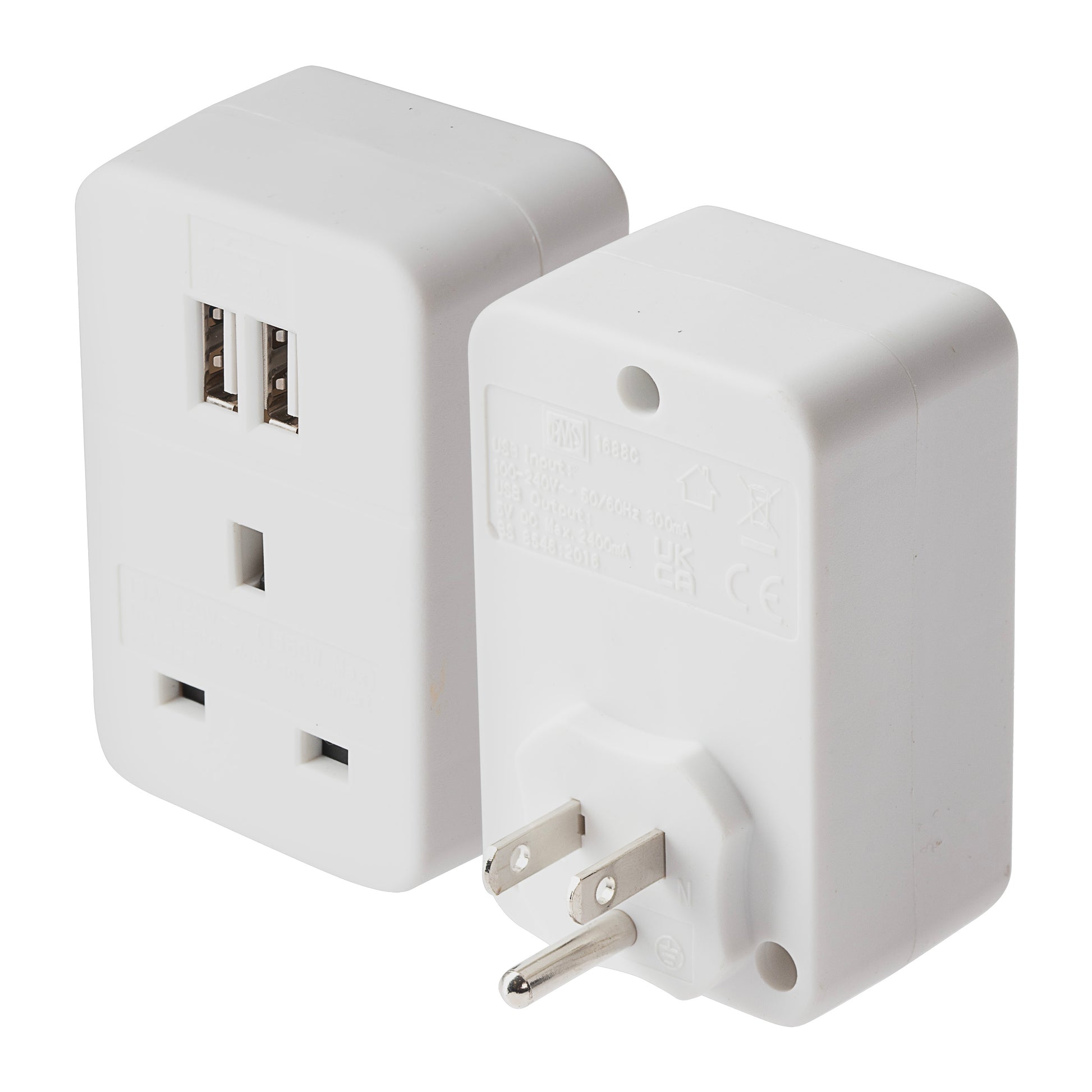 Maplin UK to US Travel Adapter Plug with 2x USB-A - White