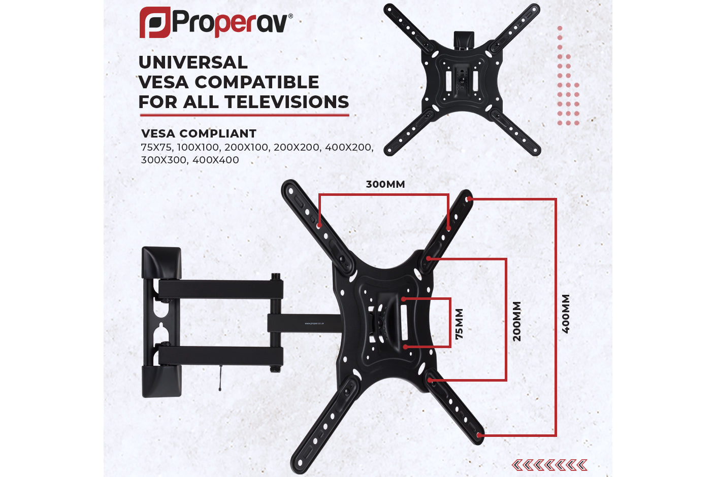 ProperAV TV Wall Bracket (23" - 55" / 30kg Capacity / VESA Max. 400x400)