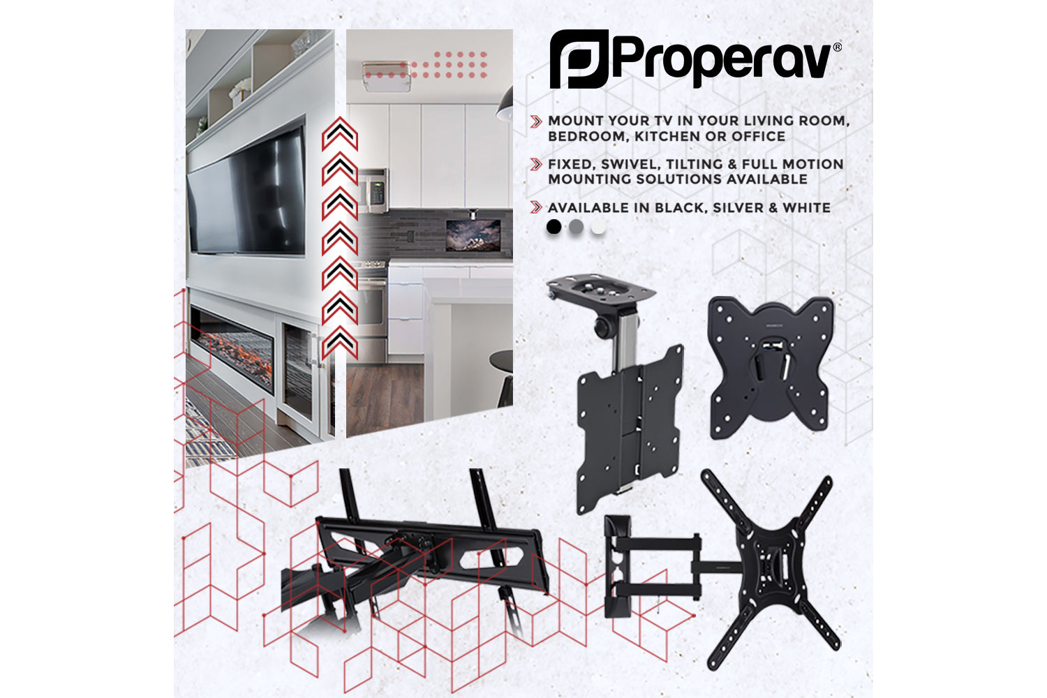 ProperAV TV Wall Bracket (23" - 55" / 30kg Capacity / VESA Max. 400x400)