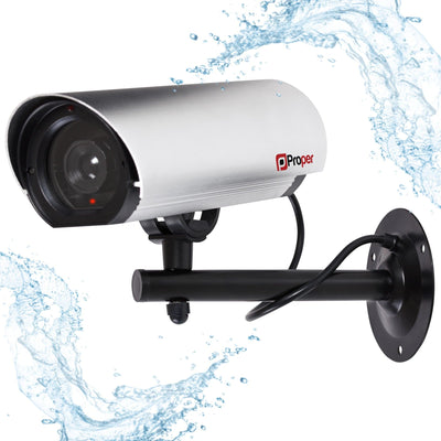 ProperAV Replica Commercial Security Camera with Aluminium 23cm Body & LED Light - Silver