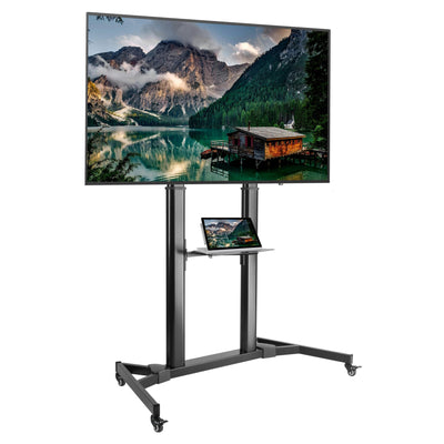 ProperAV Mobile TV Trolley Stand on Wheels for 60" - 100" Screens (100kg Capacity / VESA Max. 600x1000)