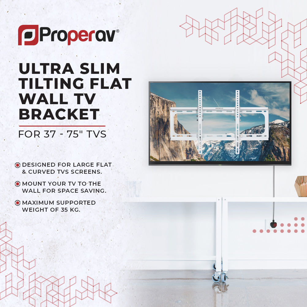 ProperAV Flat TV Wall Bracket (37" - 75" / 35kg Capacity / VESA Max. 600x400)